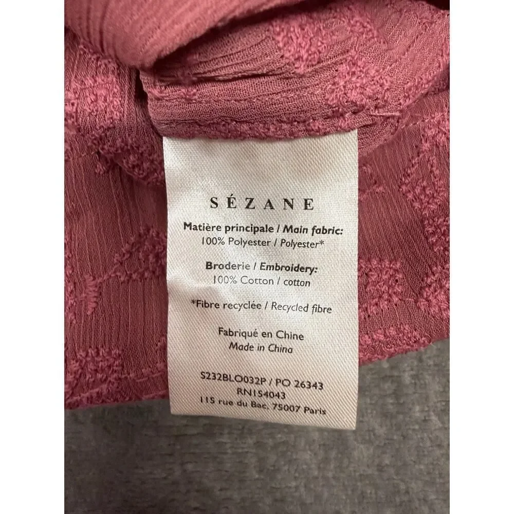 NWT Sezane Embroidered Cotton High Neck Blouse Berry Mauve US 4